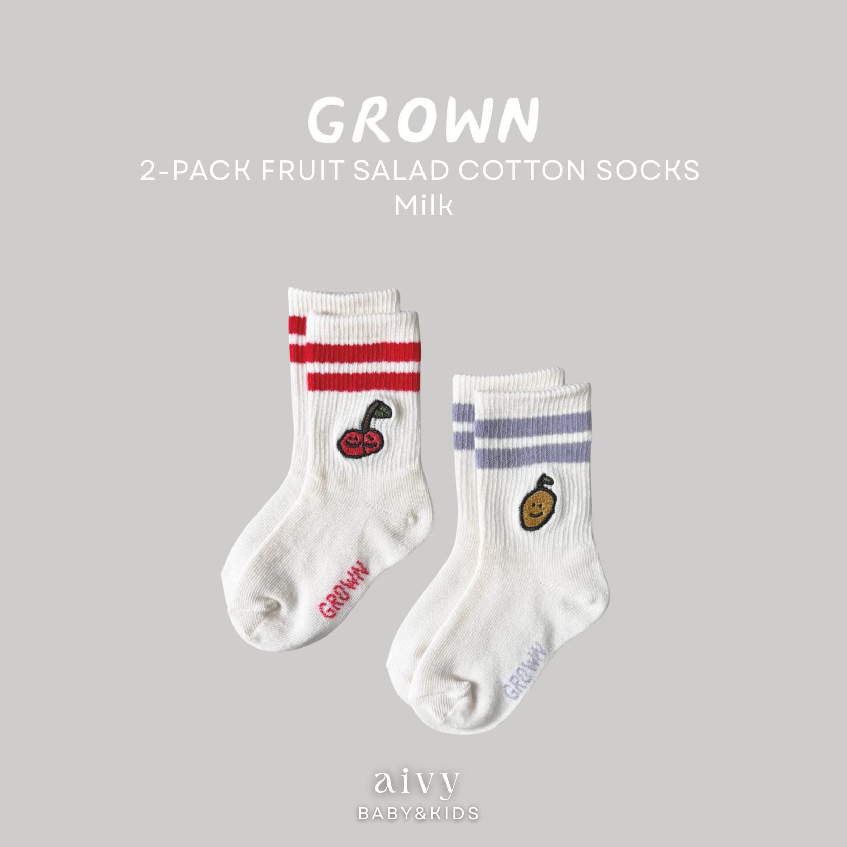【即納/送料無料】Grown / 2-PACK FRUIT SALAD COTTON SOCKS - MILK