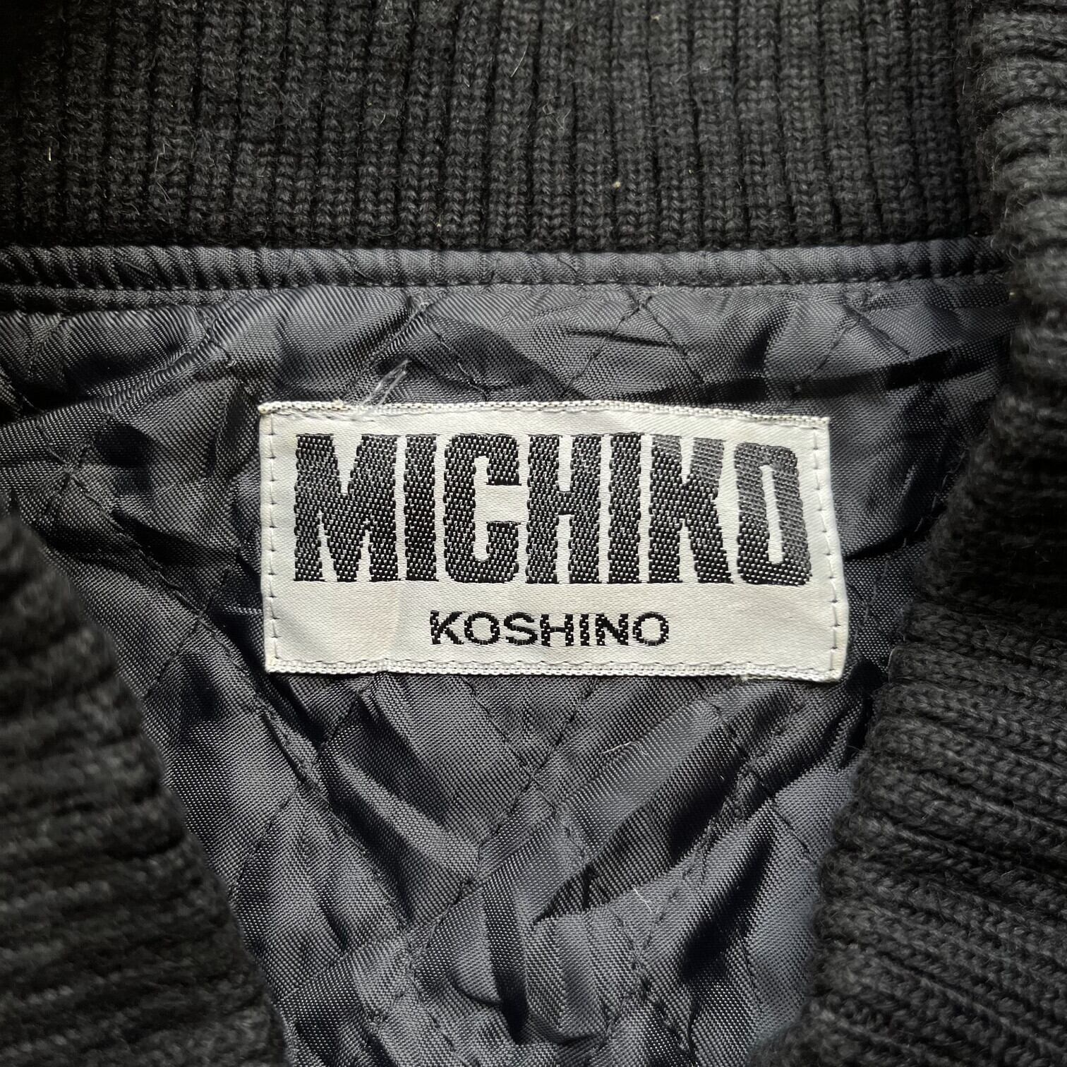 80年代 MICHIKO KOSHINO ロゴ刺? 袖レザー ウールスタジャン 
