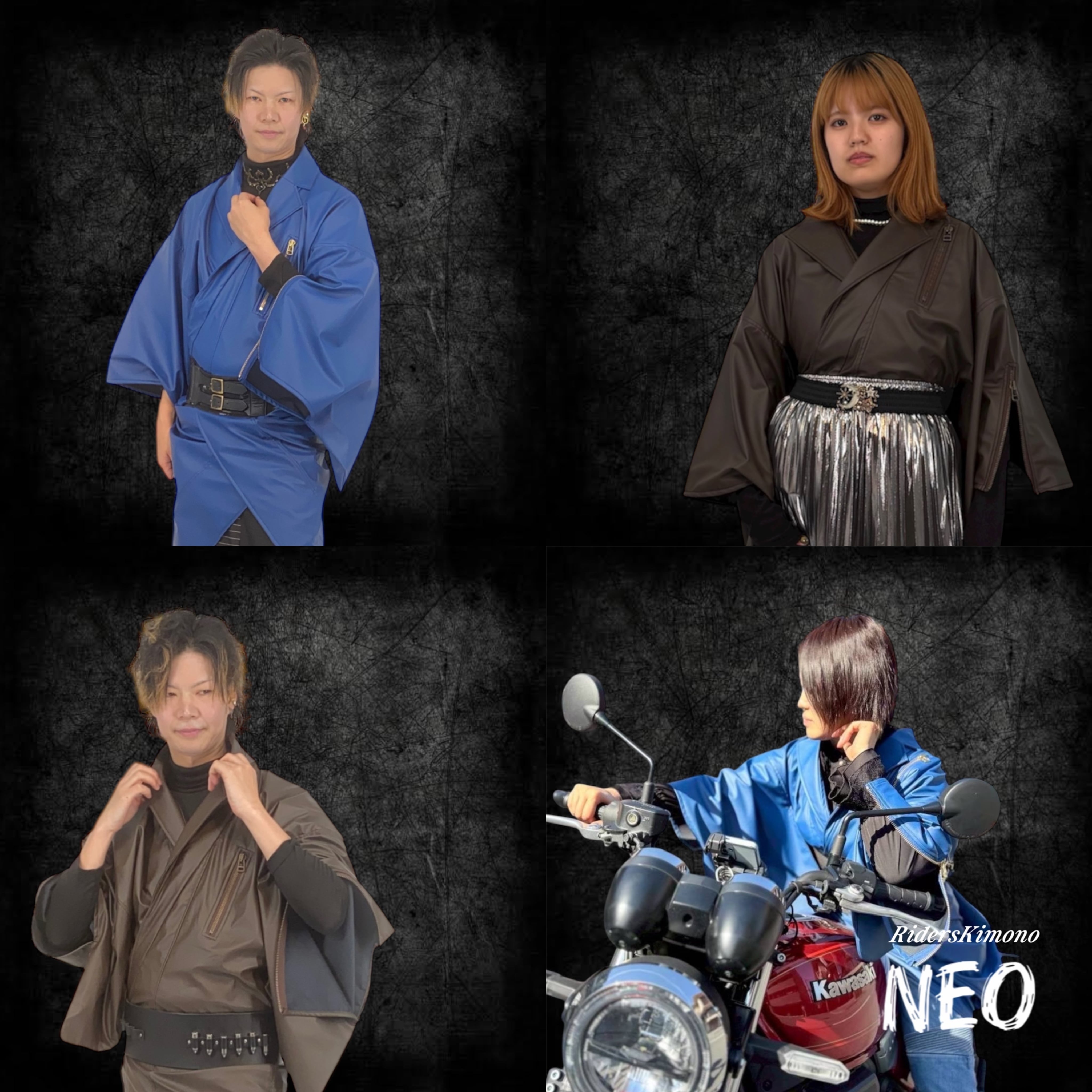 フェイクレザーライダース着物Neo KBlue レディース | キモノグラース