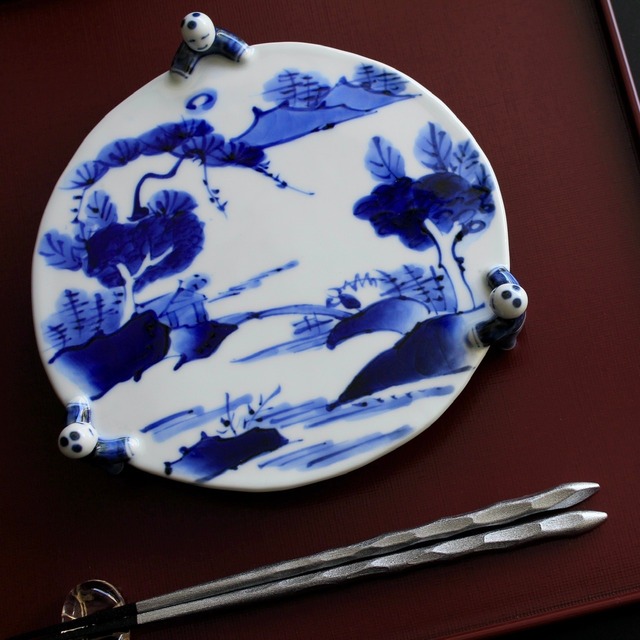 AS 古染山水図　三閑人6寸皿