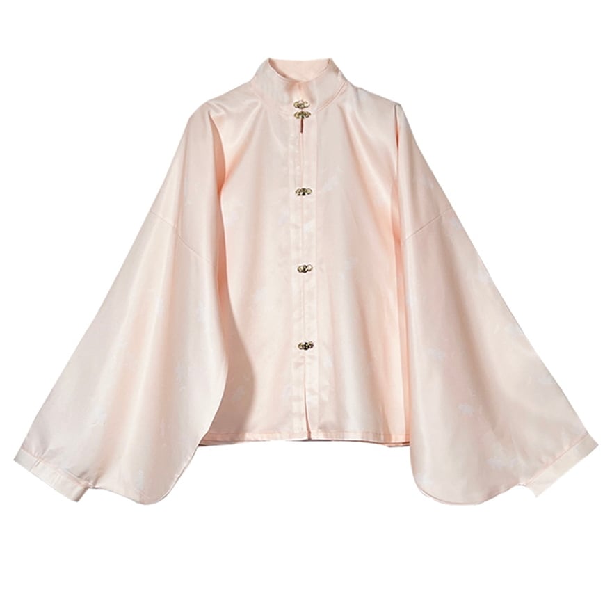 サブカル 服 地雷系 通販 チャイナ服ブランド SUPER STYLE 長袖シャツ 立ち襟 トランペットスリーブ 春服 ピンク チャイナ服 漢服 個性的チャイナ服