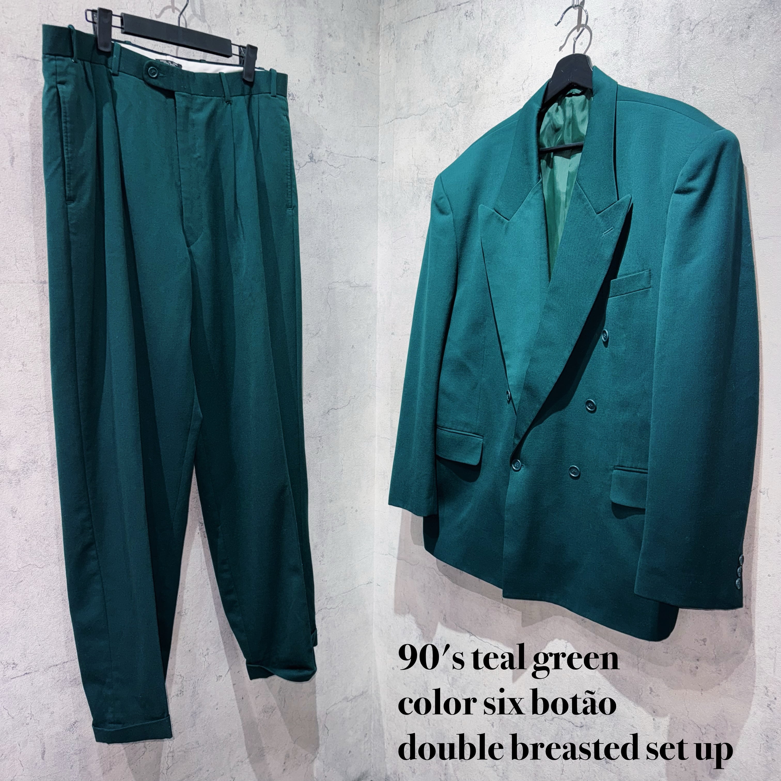 90's teal green color six botão double breasted set up