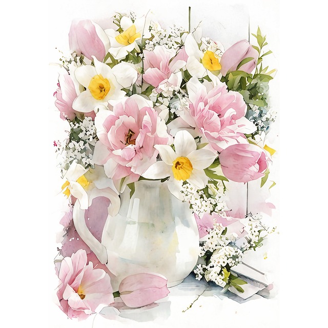 絵画 花(フラワー) 花瓶の花 インテリアアート額付き 水彩画・油絵風 WAT0846