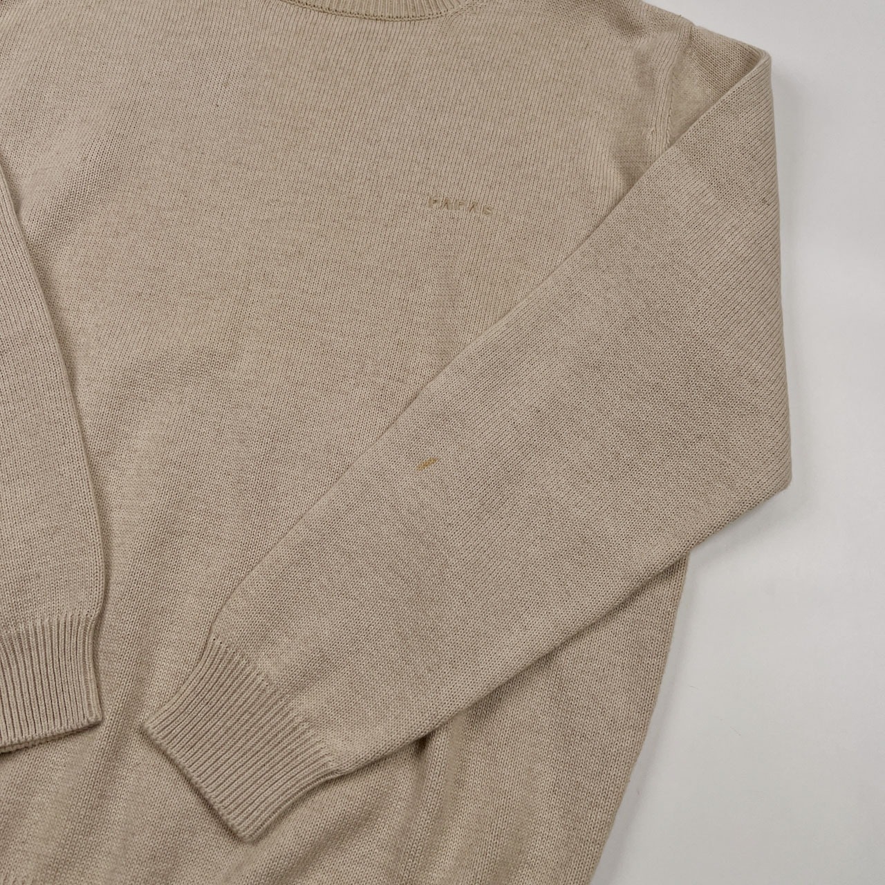 PAPAS パパス ロゴ刺繍 コットン&リネン ニット セーター サイズ L /メンズ/アイボリーベージュ系