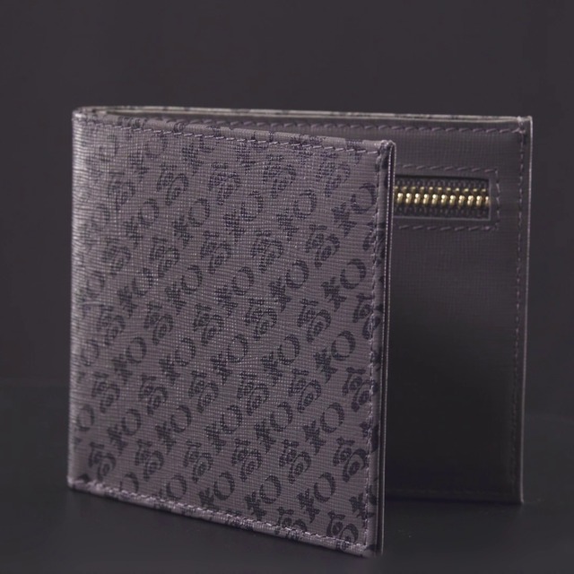 高知の二つ折り財布（牛革・薄型コンパクトタイプ）グレー×ブラック　
