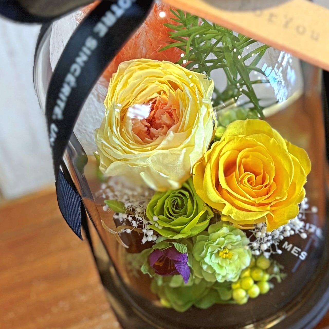 プリザーブドフラワー・ガラスドーム Yellow 【送料込み】現品限り