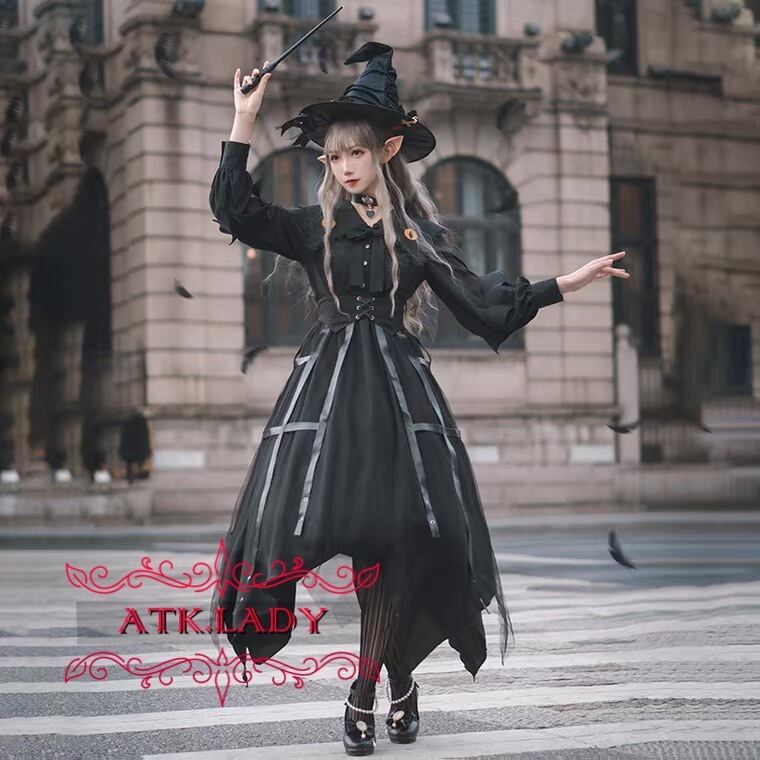 ATK.LADY】レディース 魔女風 BLACK ゴシック ミニワンピース レース