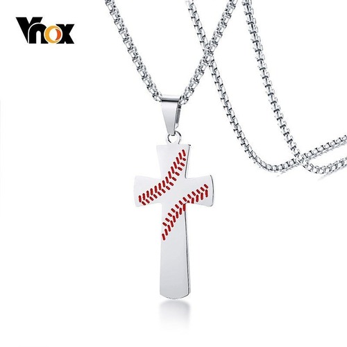【送料無料】 メンズ ネックレス 野球 クロス ペンダント 詩 キリスト ステンレス 61cm チェーン 40000732