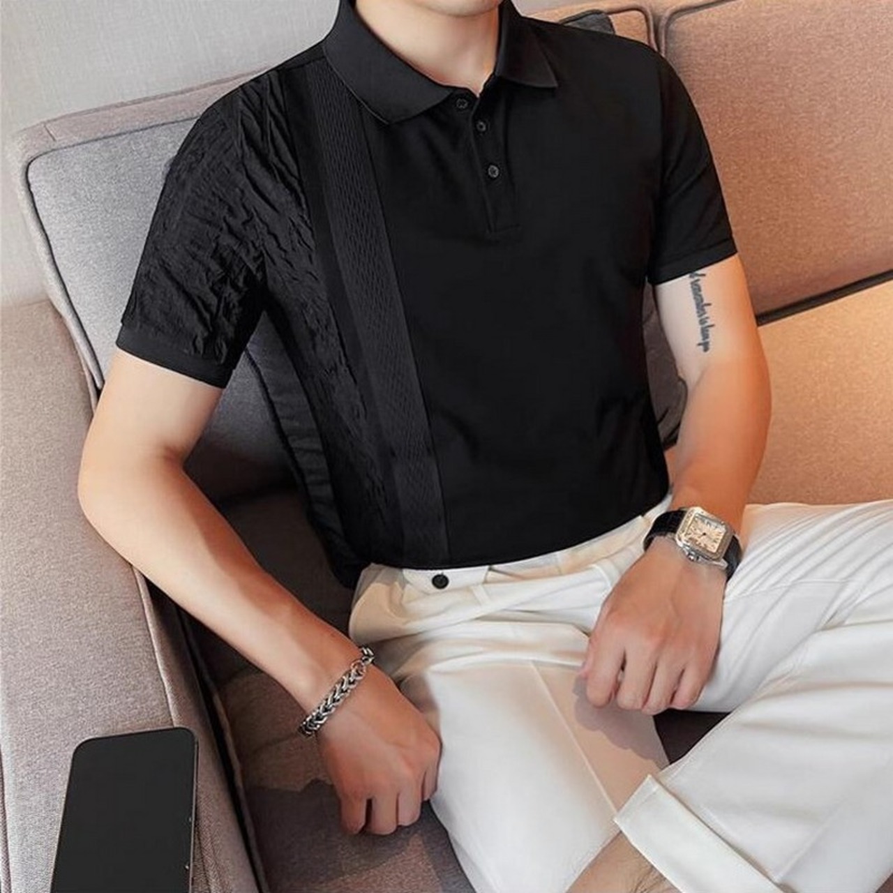 splicing polo shirt tops 00263