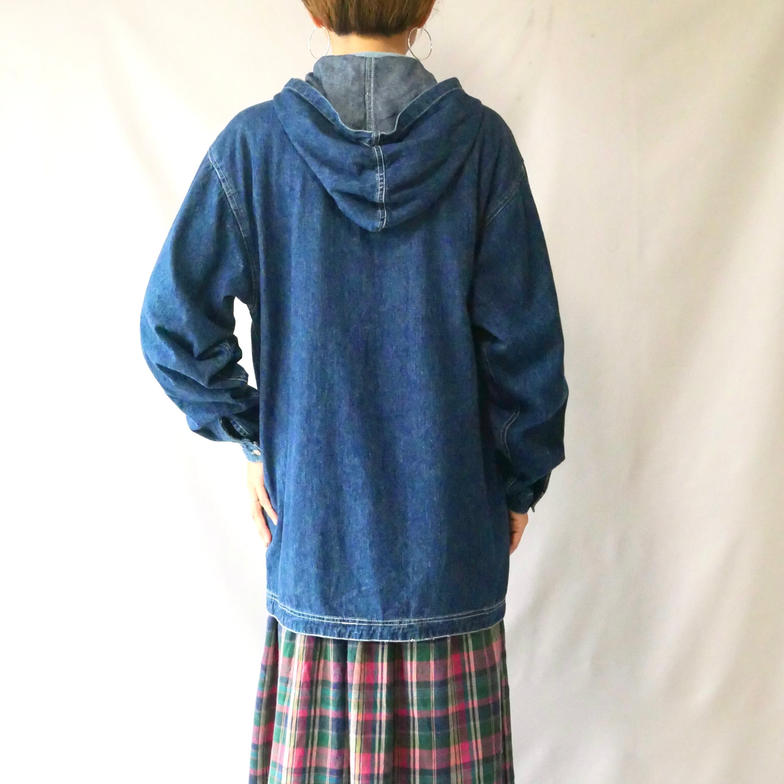 90s denim hooded pullover shirt jacket 90年代 デニム フード