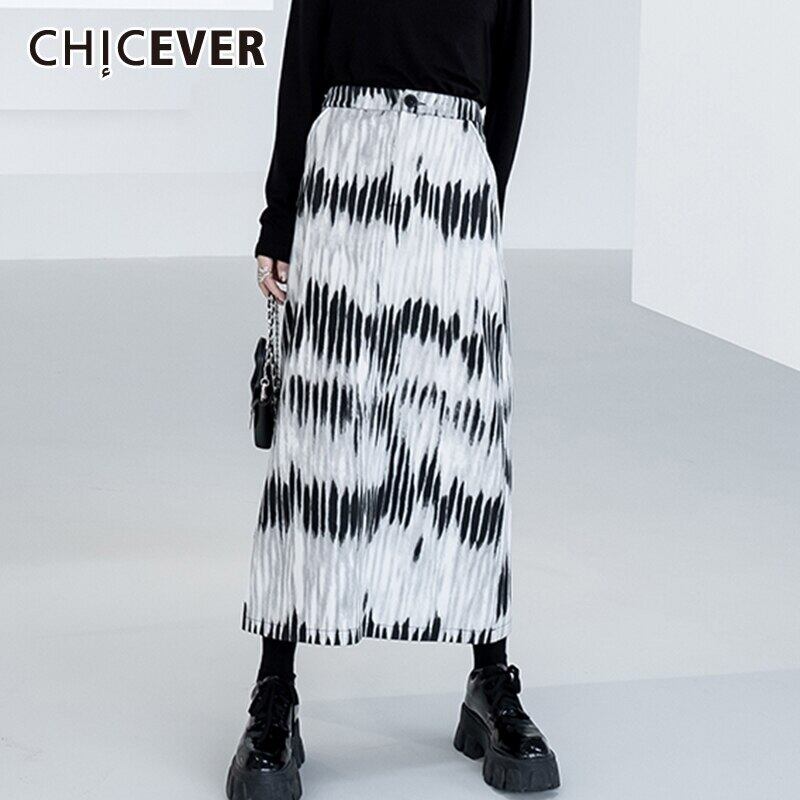 CHICEVERストライププリントスカートレディースウエストヒットカラールーズAラインシックなスタイルミッドスカート2021オータムタイド 秋物 6base571101439905