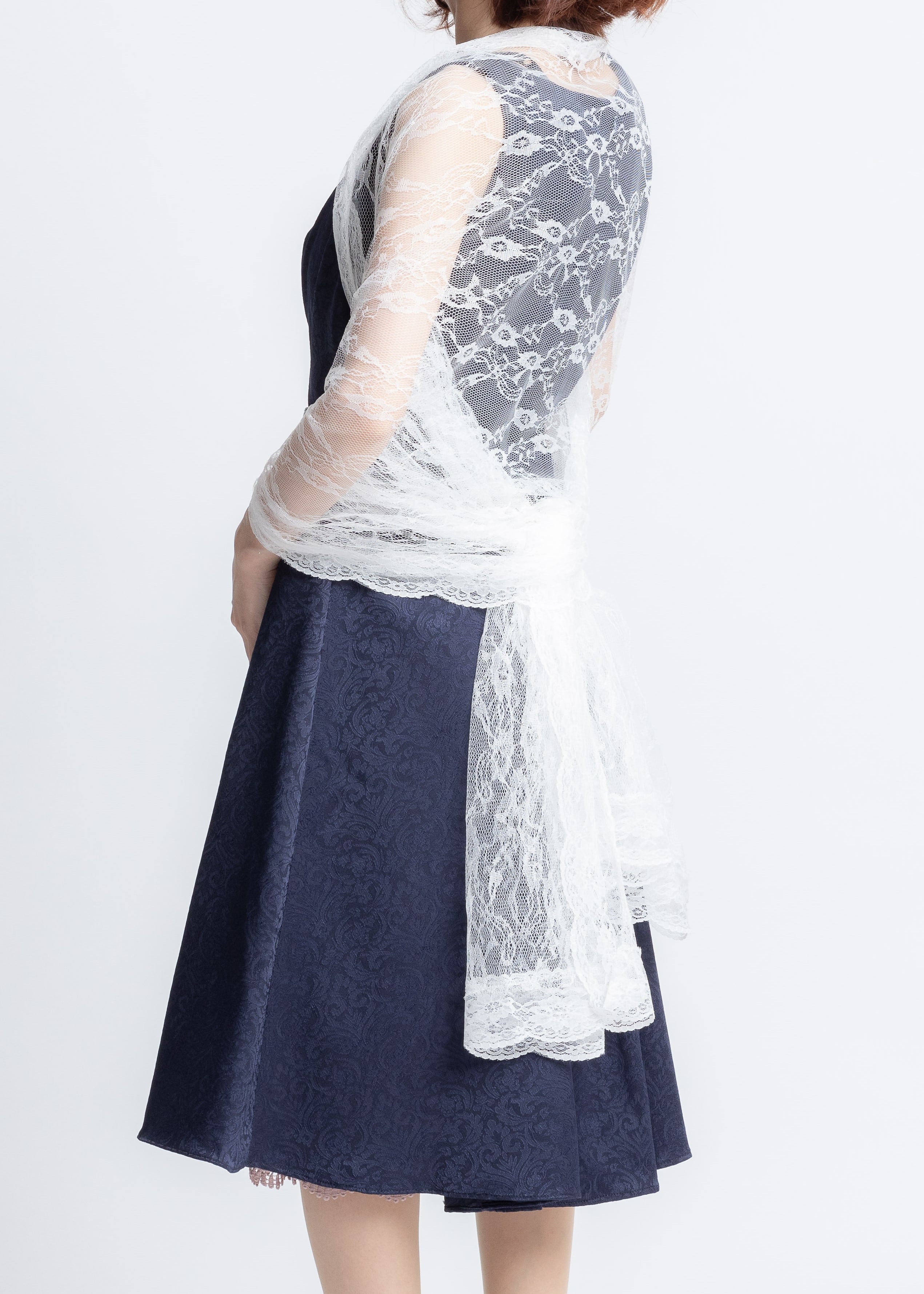 レースロングドレスとショールセット ネイビー レース付きジャケットと