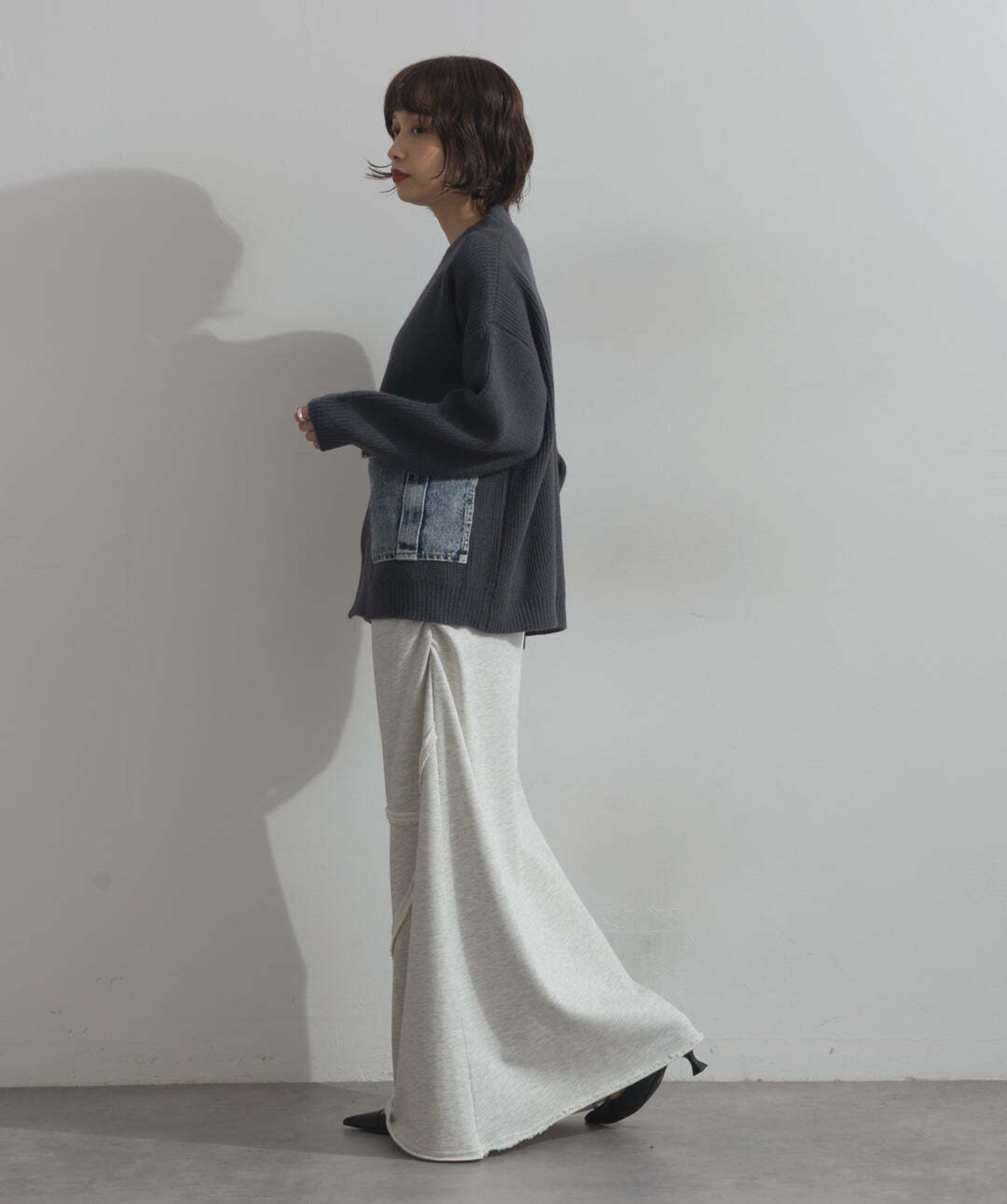 HD2510023 デニムポケットジップニットカーディガン gray