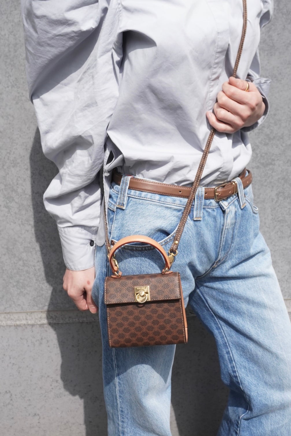 CELINE セリーヌ マカダム ショルダーバッグ ブラウン ガンチーニ PVC