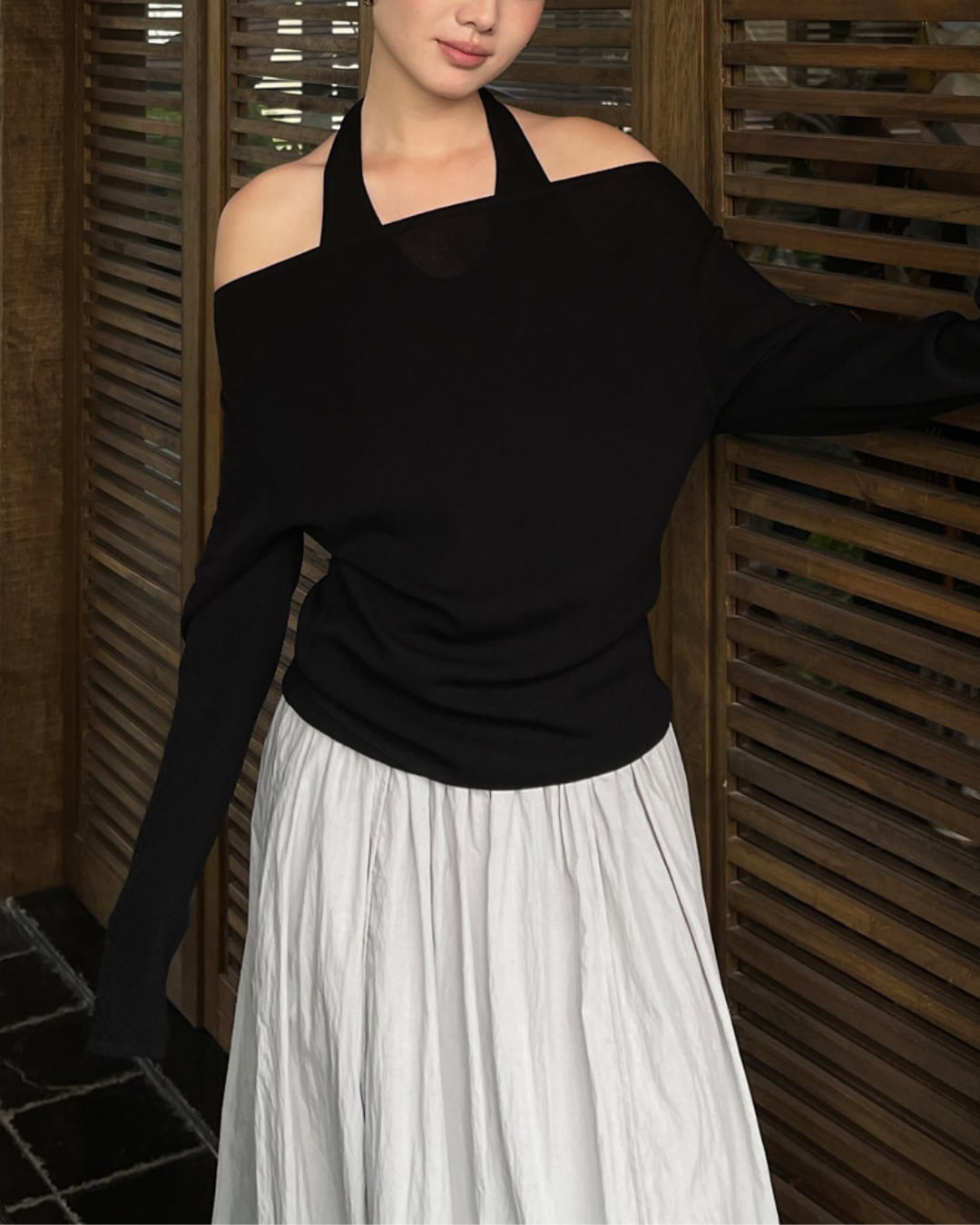 ホルターネックレイヤードニットトップス A25554