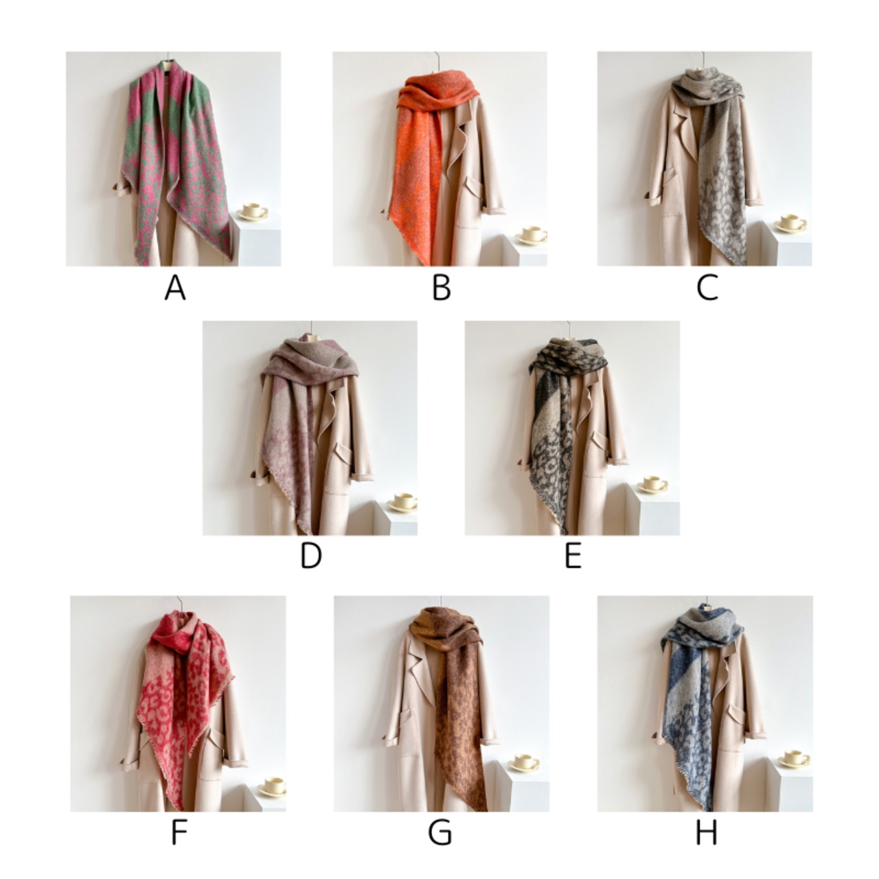 レオパード柄フリンジニットストール W10289