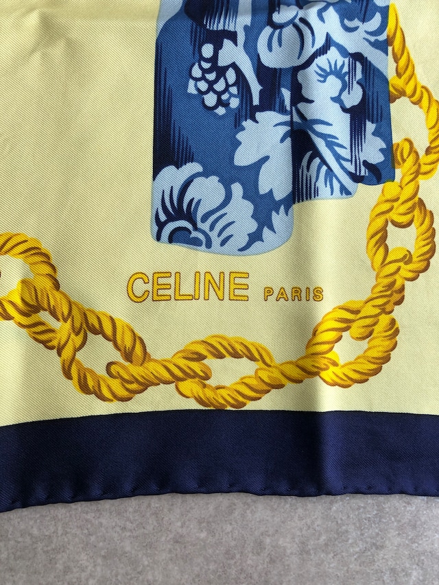 CELINE セリーヌ スカーフ イエロー ブルー シルク vintage ヴィンテージ オールド 244jvi