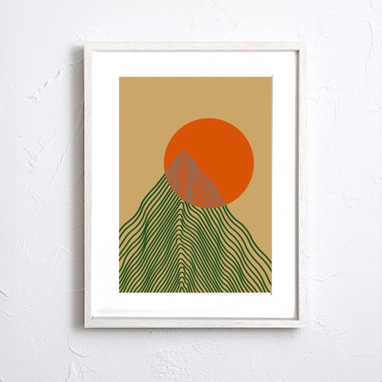 Silent Ridge｜太陽と山を描いたミニマルラインアートポスター｜北欧モダン空間に映える抽象風景デザイン｜A4ポスター