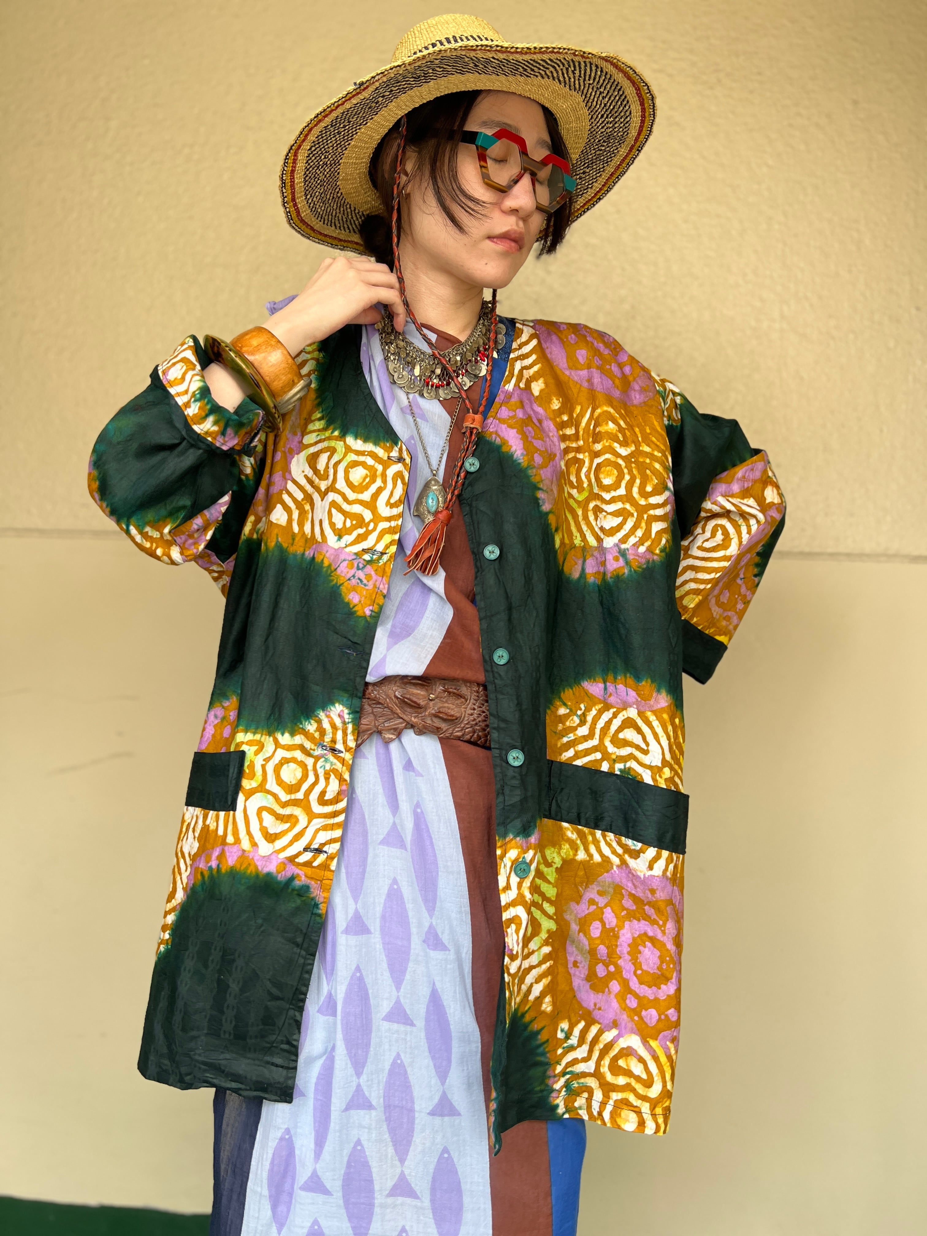 Vintage african batik deep green cotton jacket Vintage african batik deep green cotton jacket