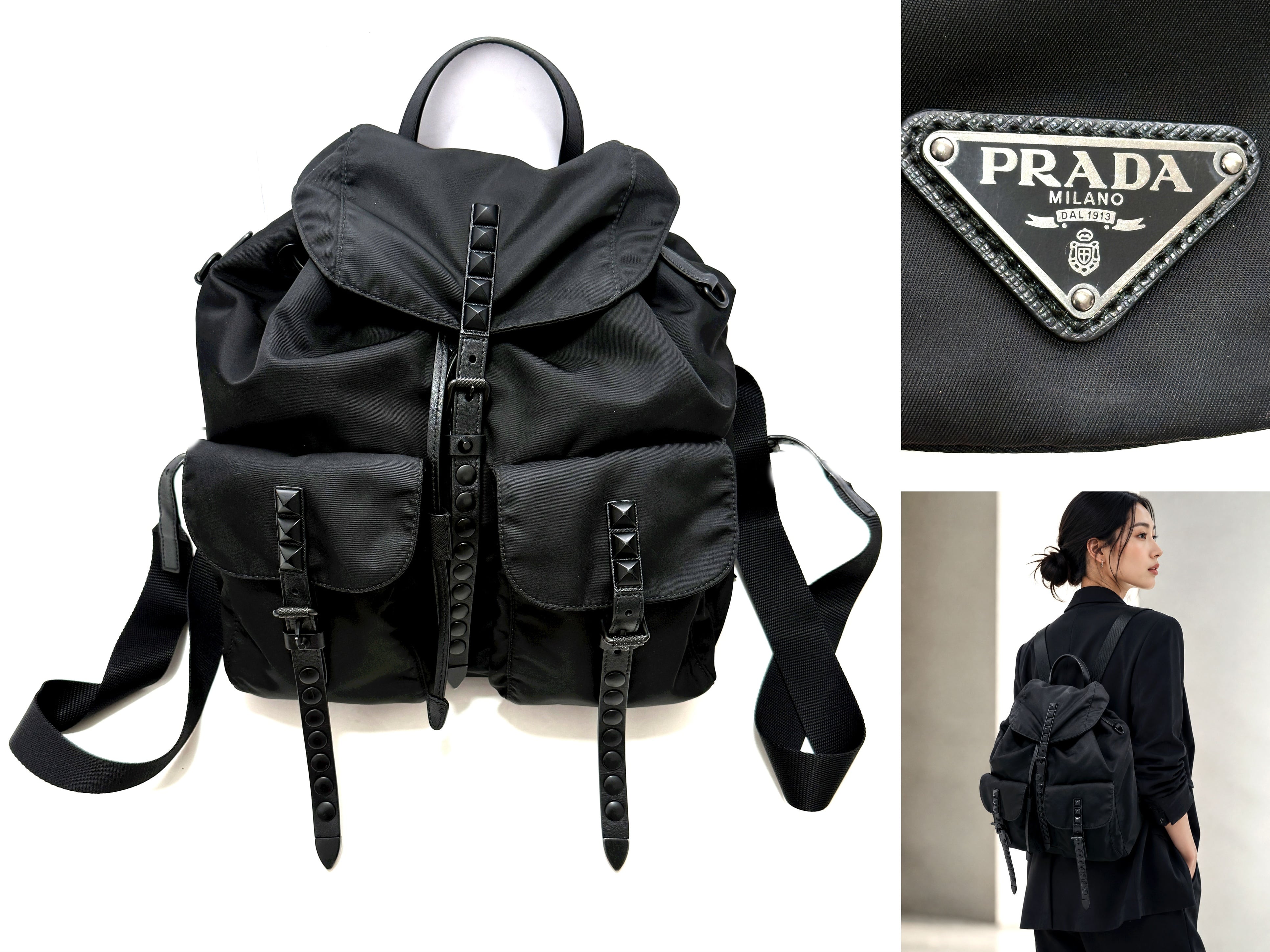 PRADA プラダ 1BZ811 ピラミッド スタッズ サフィアーノレザー バック