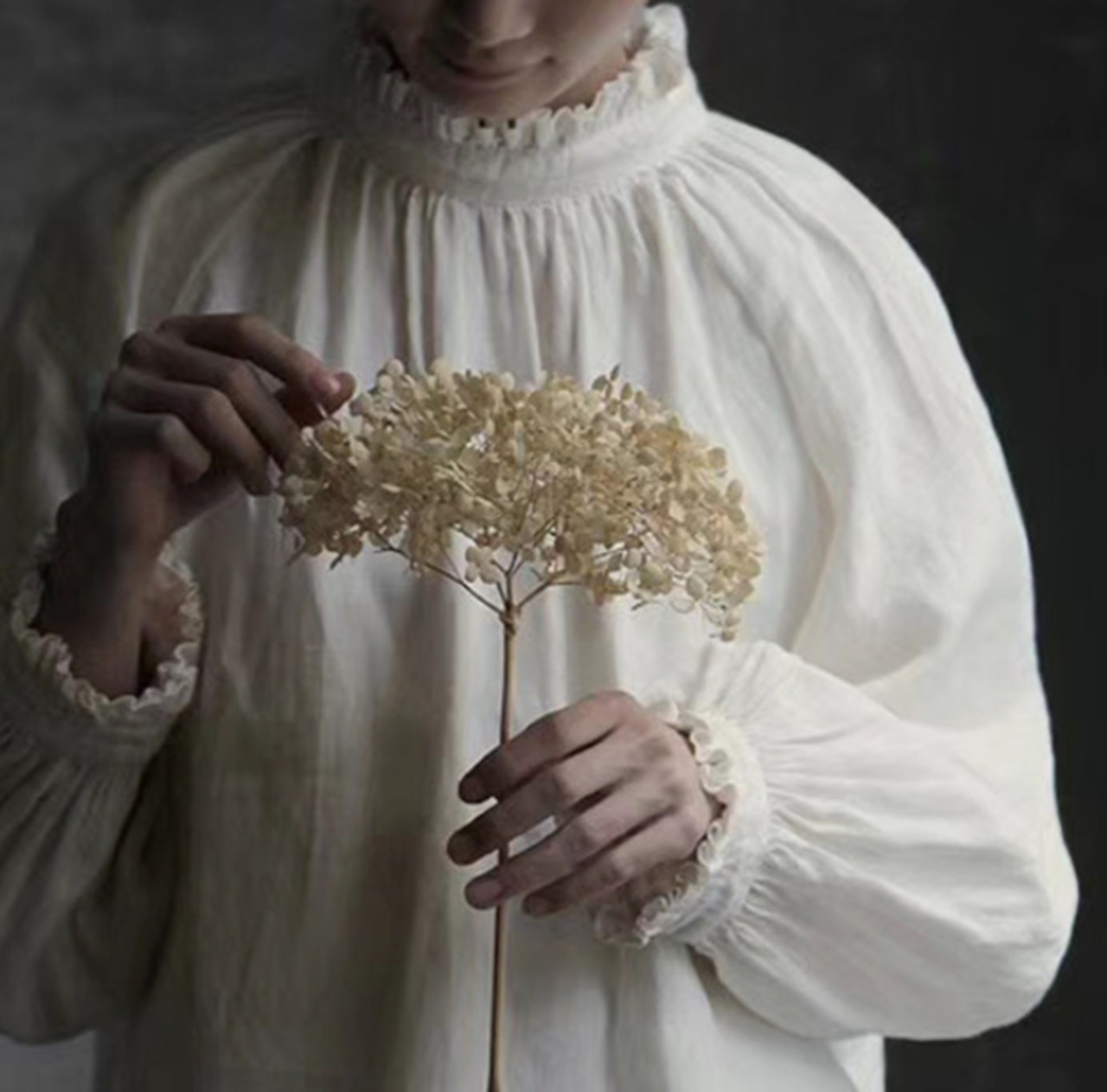 ヴィンテージ風 フリルカラー スタンドカラーブラウス