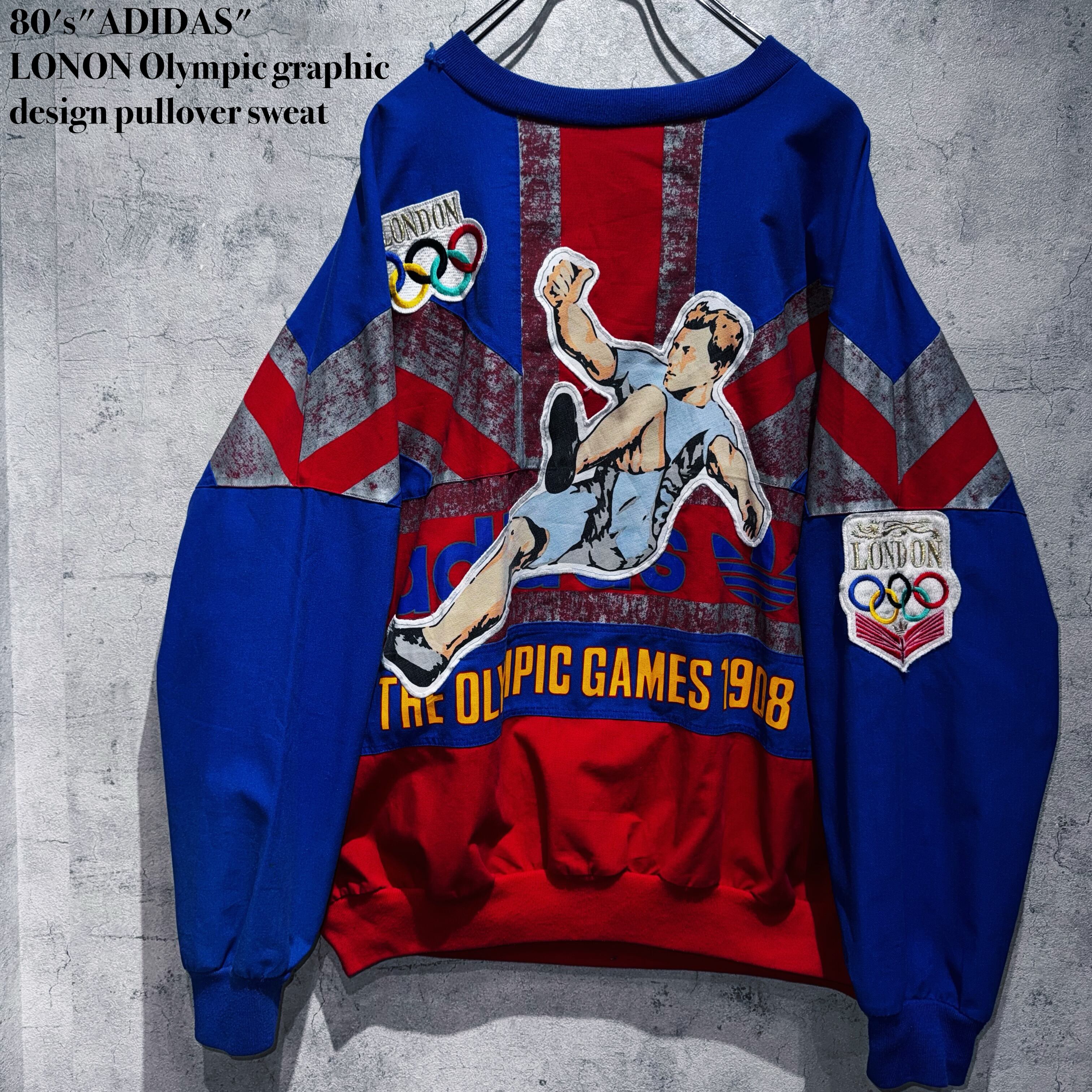 80's"ADIDAS"LONON Olympic graphic design pullover sweat