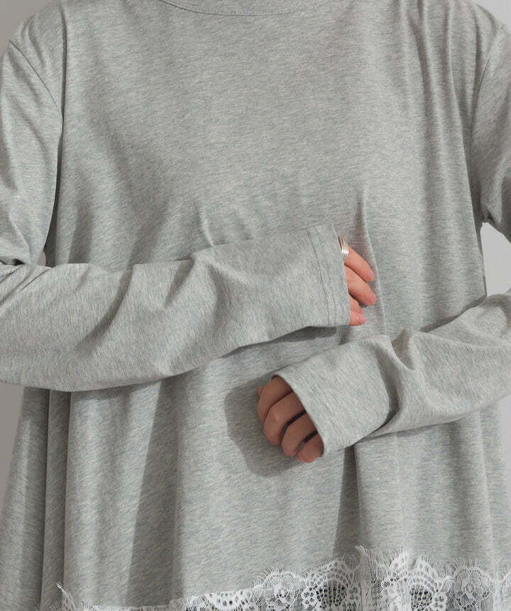 33154 裾レースロングスリーブTシャツ gray | エルキカク