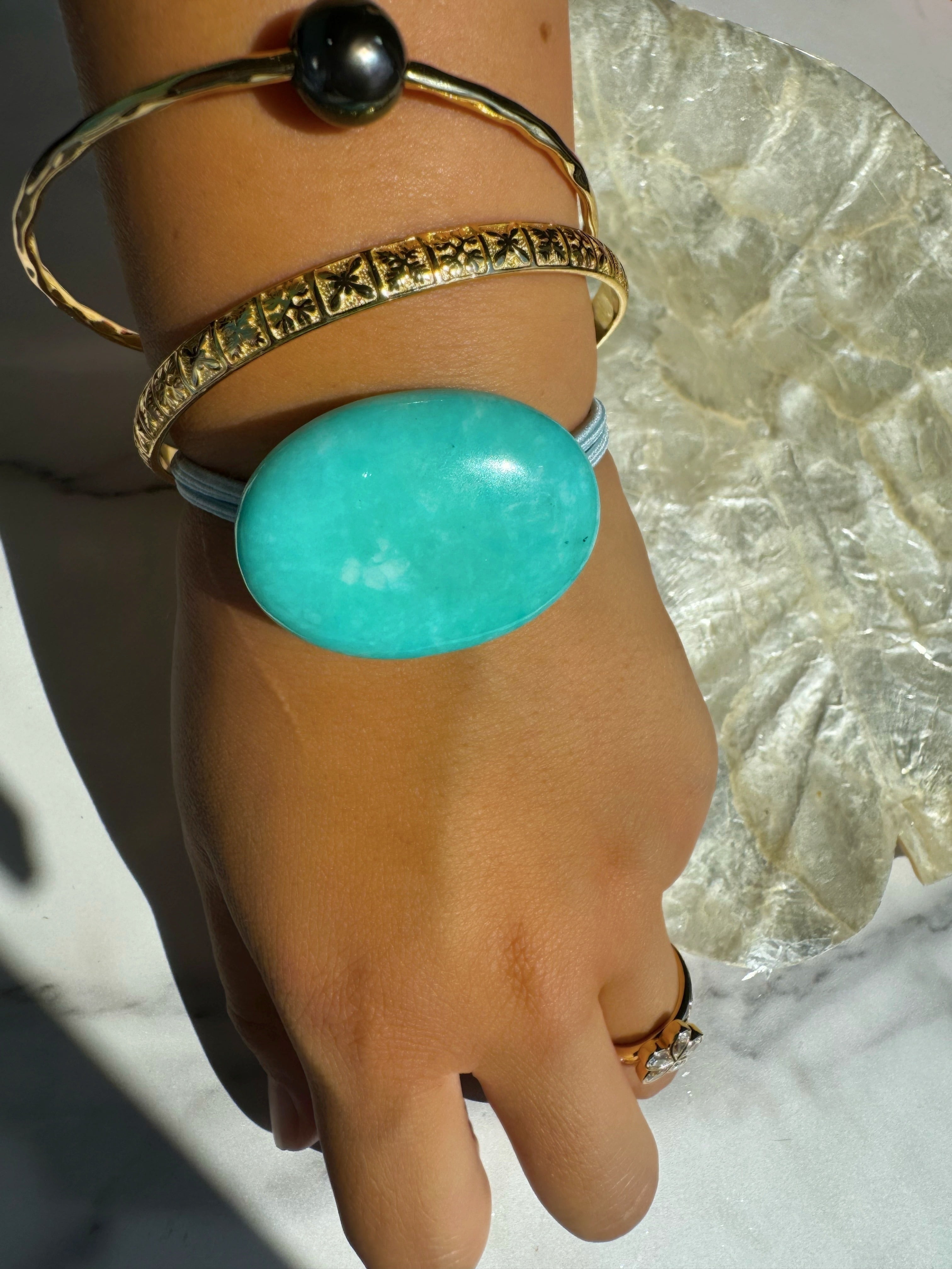 艶々キラキラアマゾナイトのヘアゴム·͜· ︎︎ブレスレットにも☆ Amazonite hair accessory(アマゾナイトヘアゴム) | Manoalino