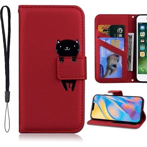 Xperia Ace II SO-41B ケース 手帳 eria Ace II スマホケース 可愛い キャラクター 携帯ケース スマホケース 携帯カバー レザー 柔らかいTPUケース 肌触り良い革 スマホけーす ケータイケース カード収納 財布付き カードホルダー ベルトマグネット スタンド機能 猫 かわいい 動物柄 薄型 防水 ノート型 人気 おしゃれ 男女兼用 Sony Xperia Ace II SO-41B 対応 レッド 900