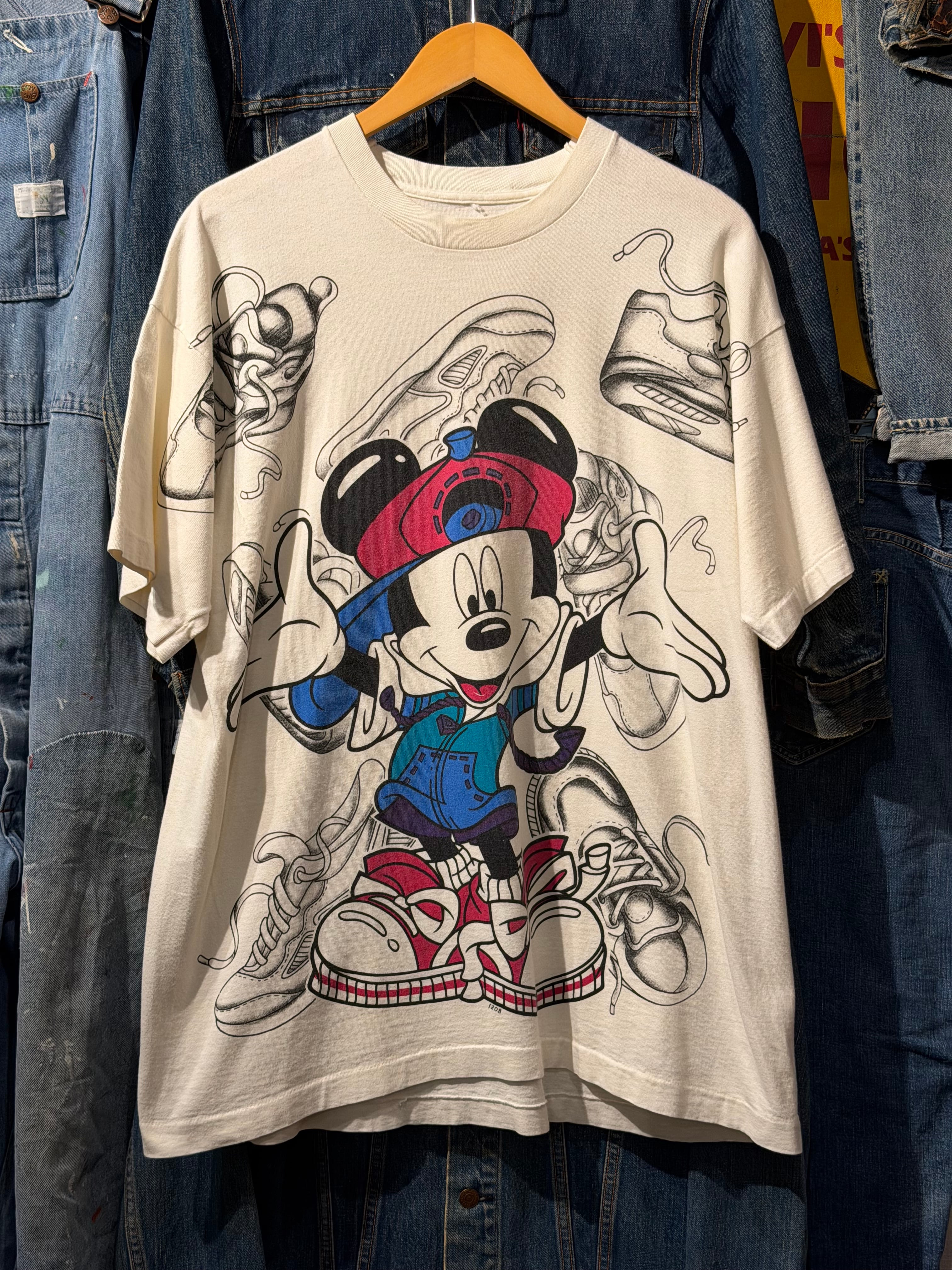 ヴィンテージ ミッキーマウス Tシャツ USA製 フェード　シングルステッチ 90's Disney 】 ディズニー ミッキー 半袖Tシャツ シングルステッチ 白
