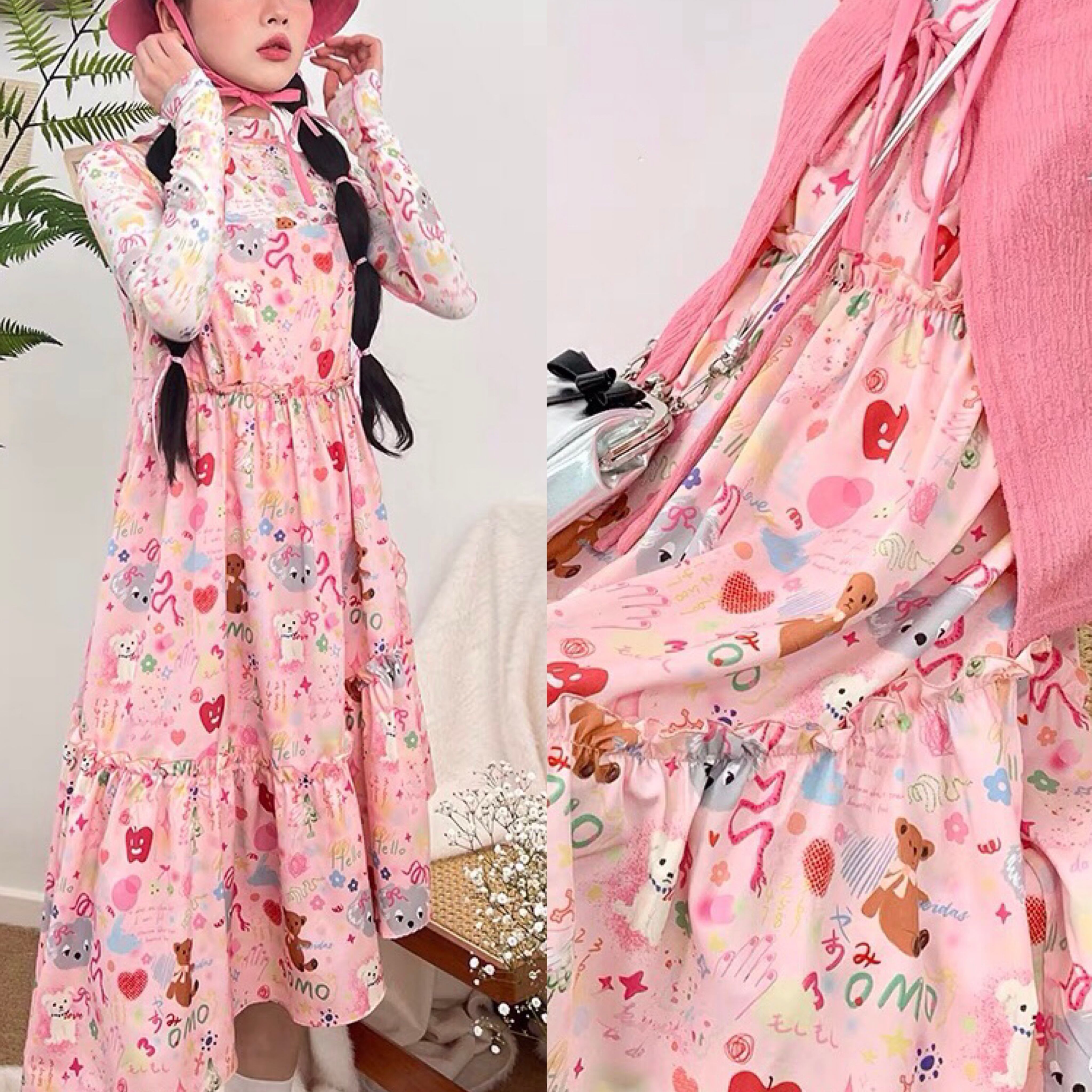 ワンピース ピンク ハート 柄 ワンピース かわいい 可愛い ガーリー