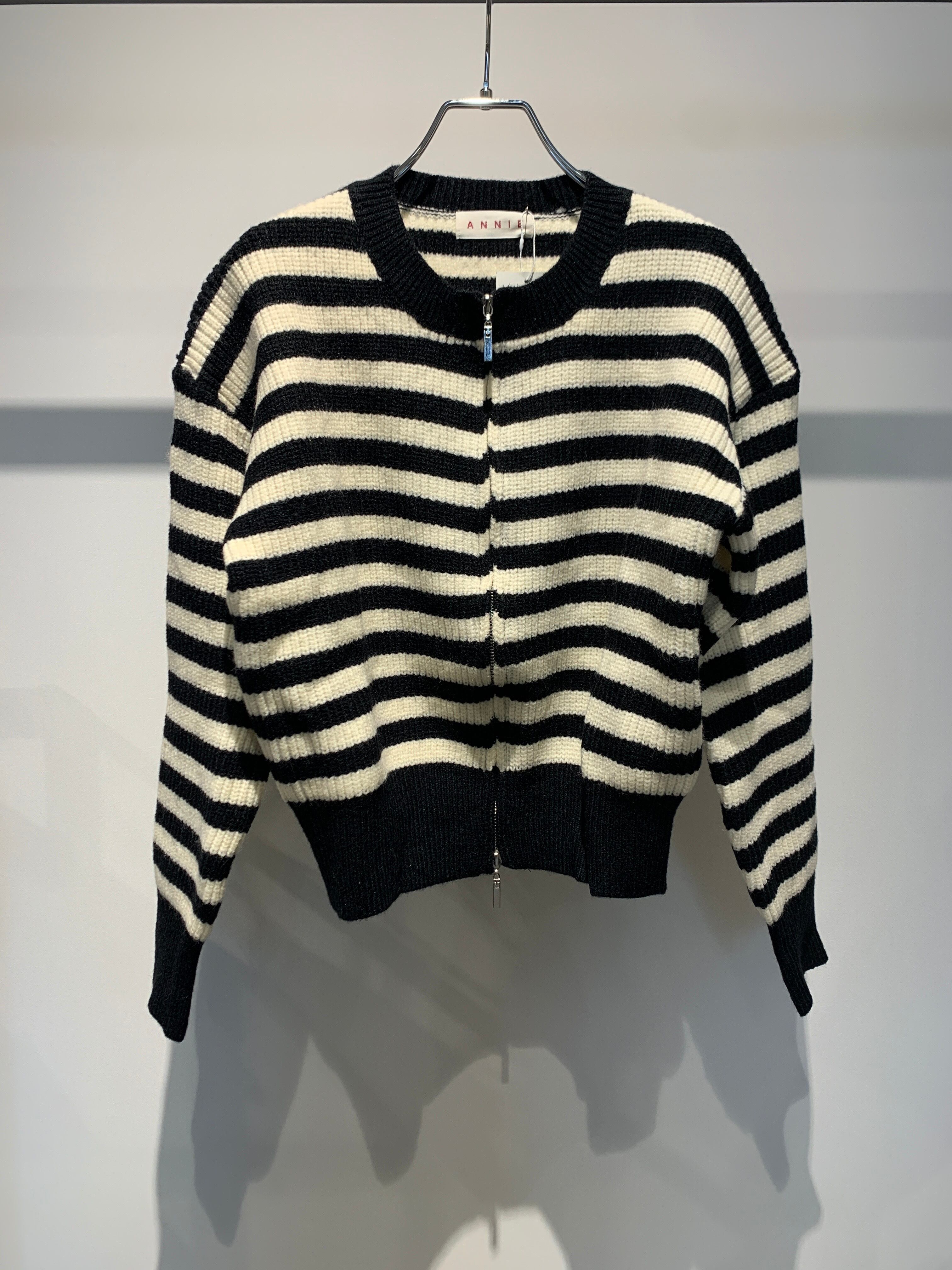 border knit 2way zip cardigan