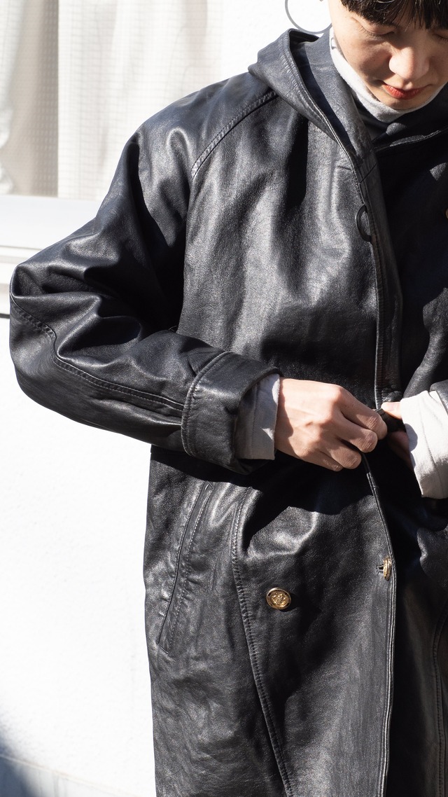 unknown used Lamb leather hooded coat