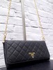 美品◆ PRADA プラダ キルティング サフィアーノ レザー クロスボディ ショルダー ウォレット バッグ ポシェット 長財布 黒x金◆レアモデル
