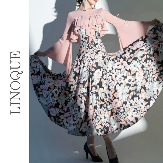 シースルーベルスリーブ花柄ロングワンピース 2color 【L00081】