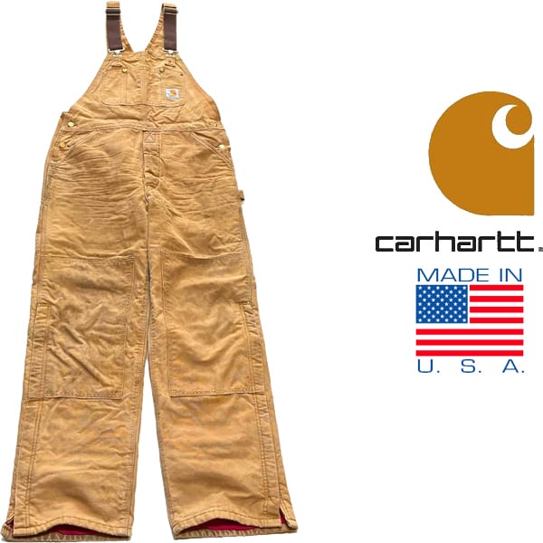 1点物◇USA製カーハートCarhartt裏地赤オーバーオール作業服US古着