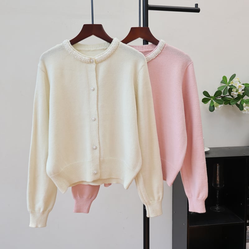 【outer】パール付きニットカーディガン Q7327