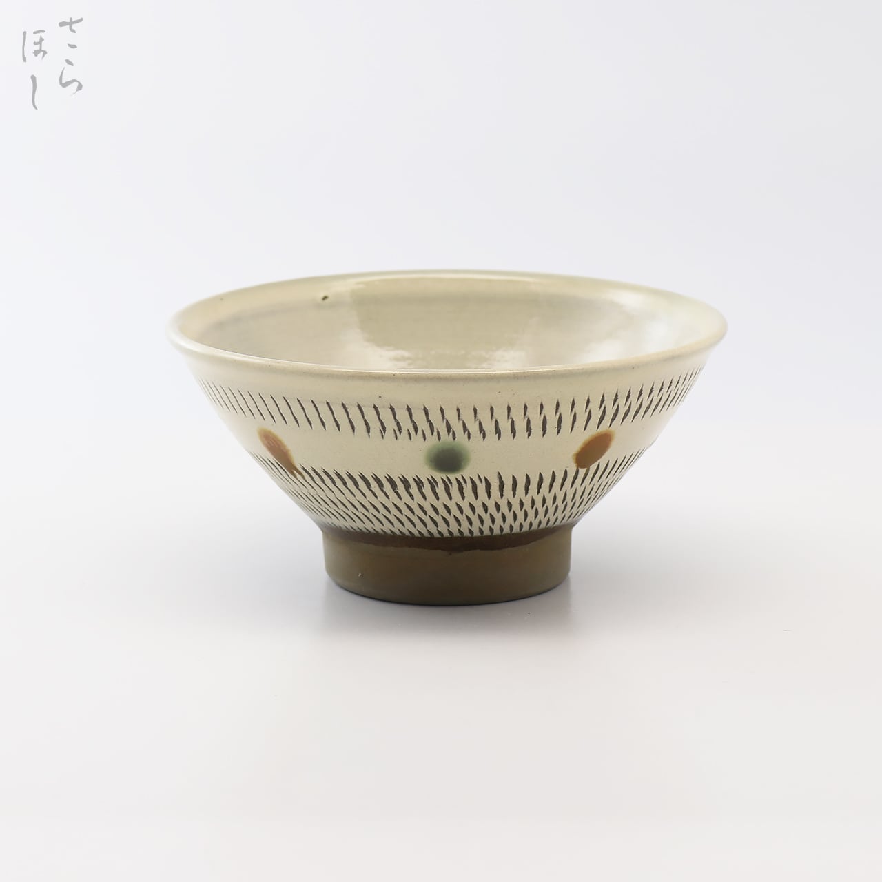 小鹿田焼 小袋窯 4寸飯碗 飛びかんな 赤青ドット 直径約12cm 陶器 和食器 民藝