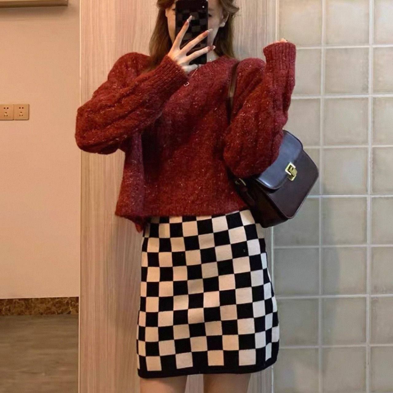 Red Retro Twist-Knit Sweater