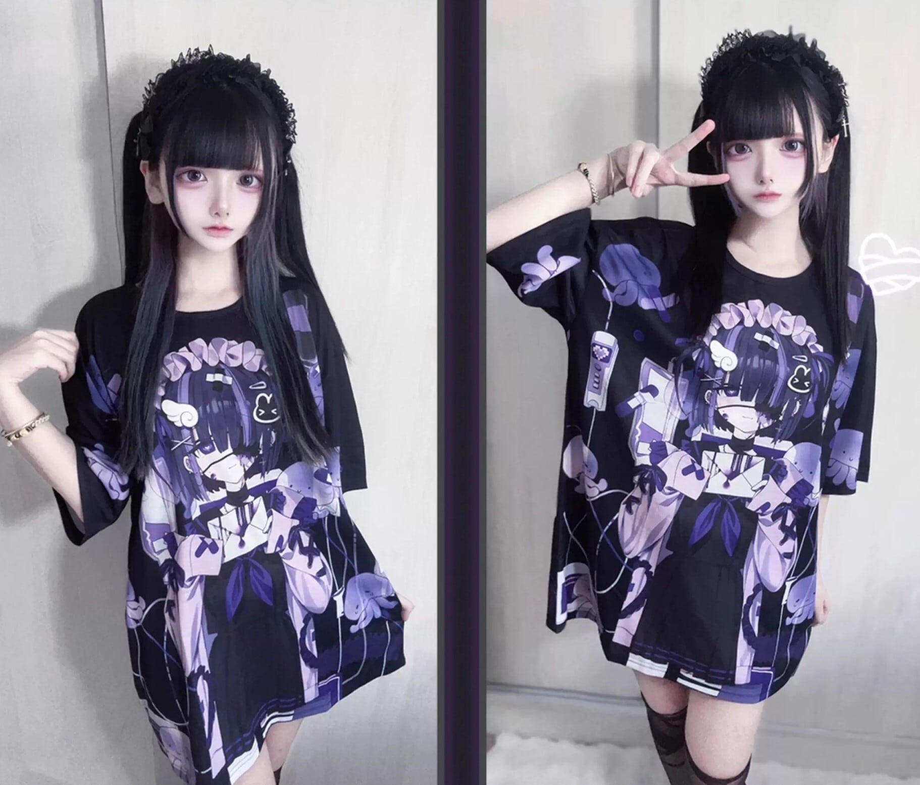 Myurina 病みかわ2次元イラスト半袖Tシャツ 地雷系 サブカル系