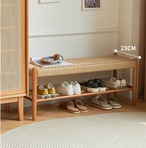 ペーパーコード編みベンチ 天然木 シューズラック 玄関ベンチ 収納付き 北欧風 ナチュラル