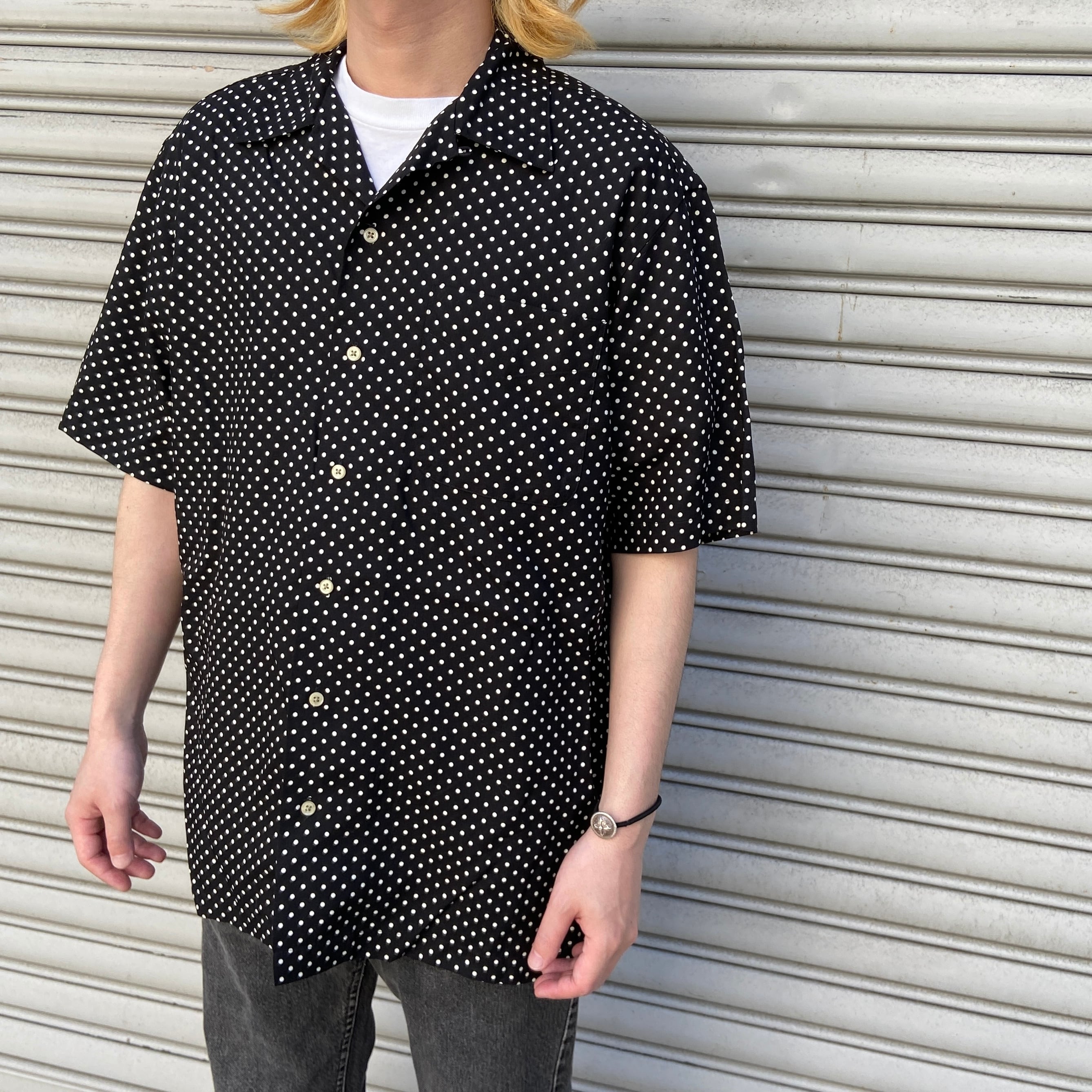 美品 Ralph lauren ドット柄オープンカラーシャツ 黒 開襟 レーヨン  