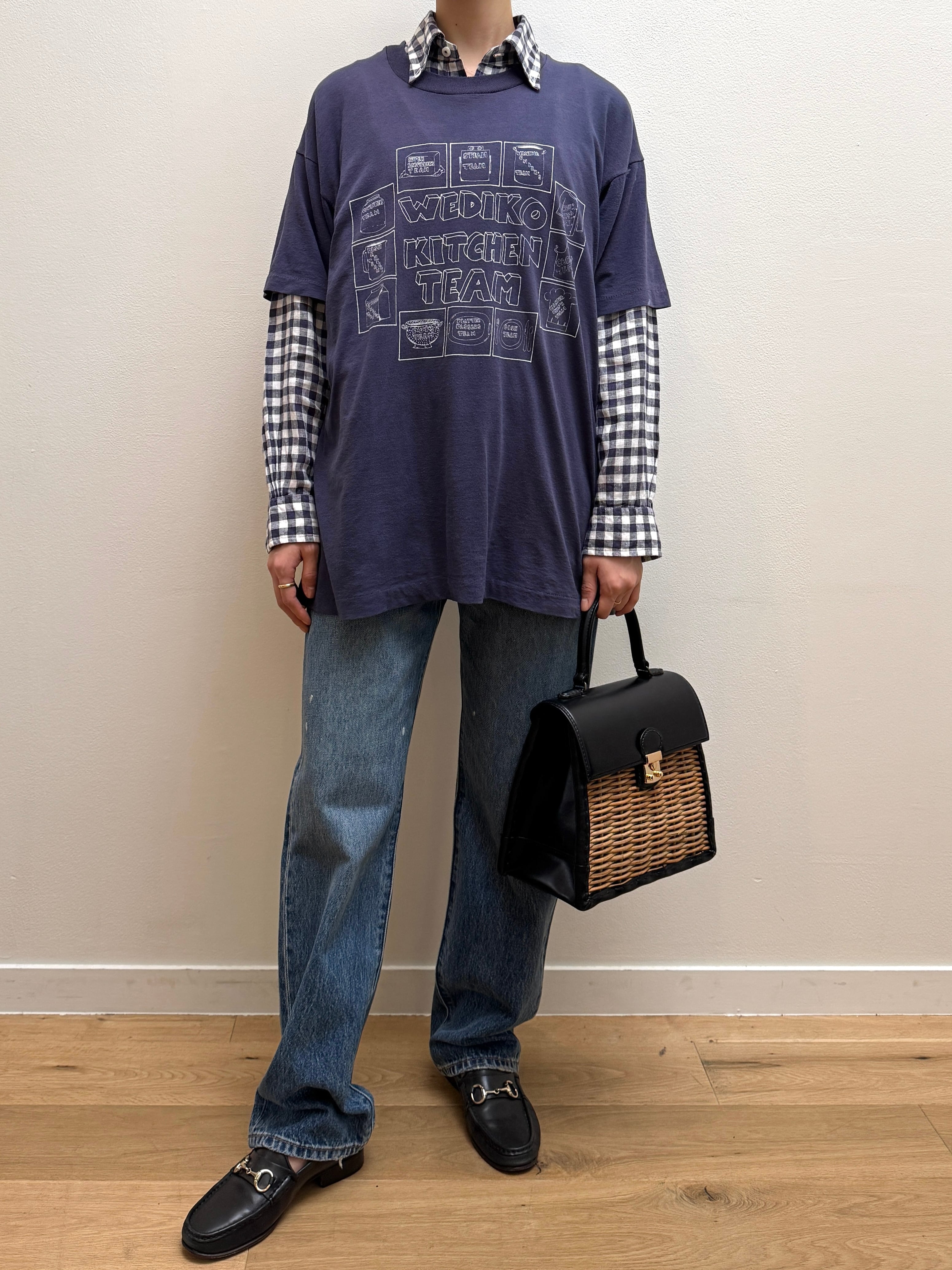 BL14-4 USED BROOKS BROTHERS CHECK SHIRT "M" -NAVY-