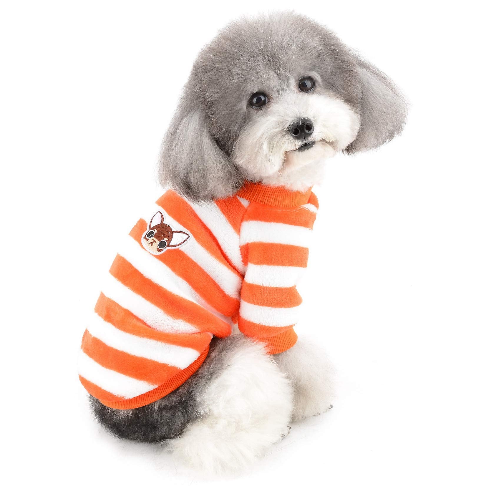 ZUNEA 犬の服 冬 コート 小型犬 おしゃれ かわいい パーカー ボーダー柄 モコモコ あたたかい フリース ジャケット 暖かい 防寒 セーター 可愛い 柔らかい ドッグウェア 洋服 子犬 猫 チワワ服 秋冬 お散歩 オレンジ M