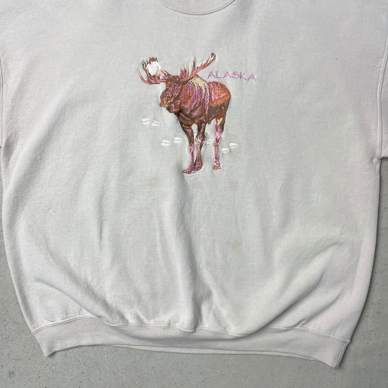 ALASKA アニマルスウェットシャツ ヘラジカ 刺繍 メンズ2XL 古着 動物 