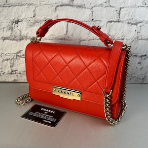 【最終処分SALE】CHANEL シャネル  クリックラベル 2way カーフスキン ショルダーバッグ オレンジ A-12450
