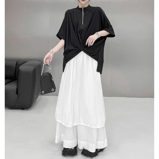 Half zip draped top C1514