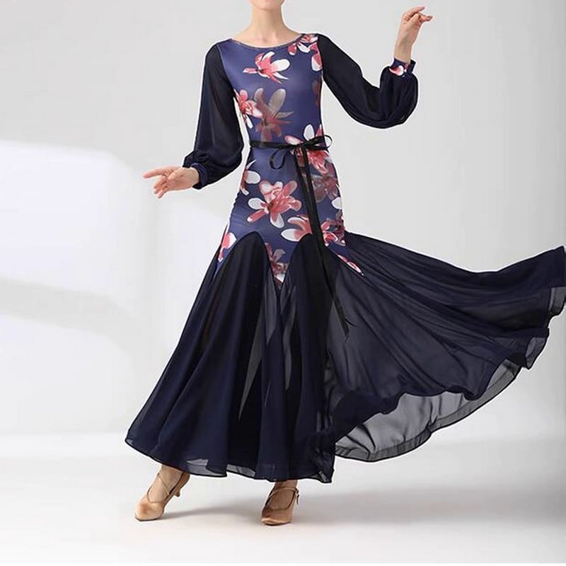 フラワープリント・シフォンロングドレス ds0958