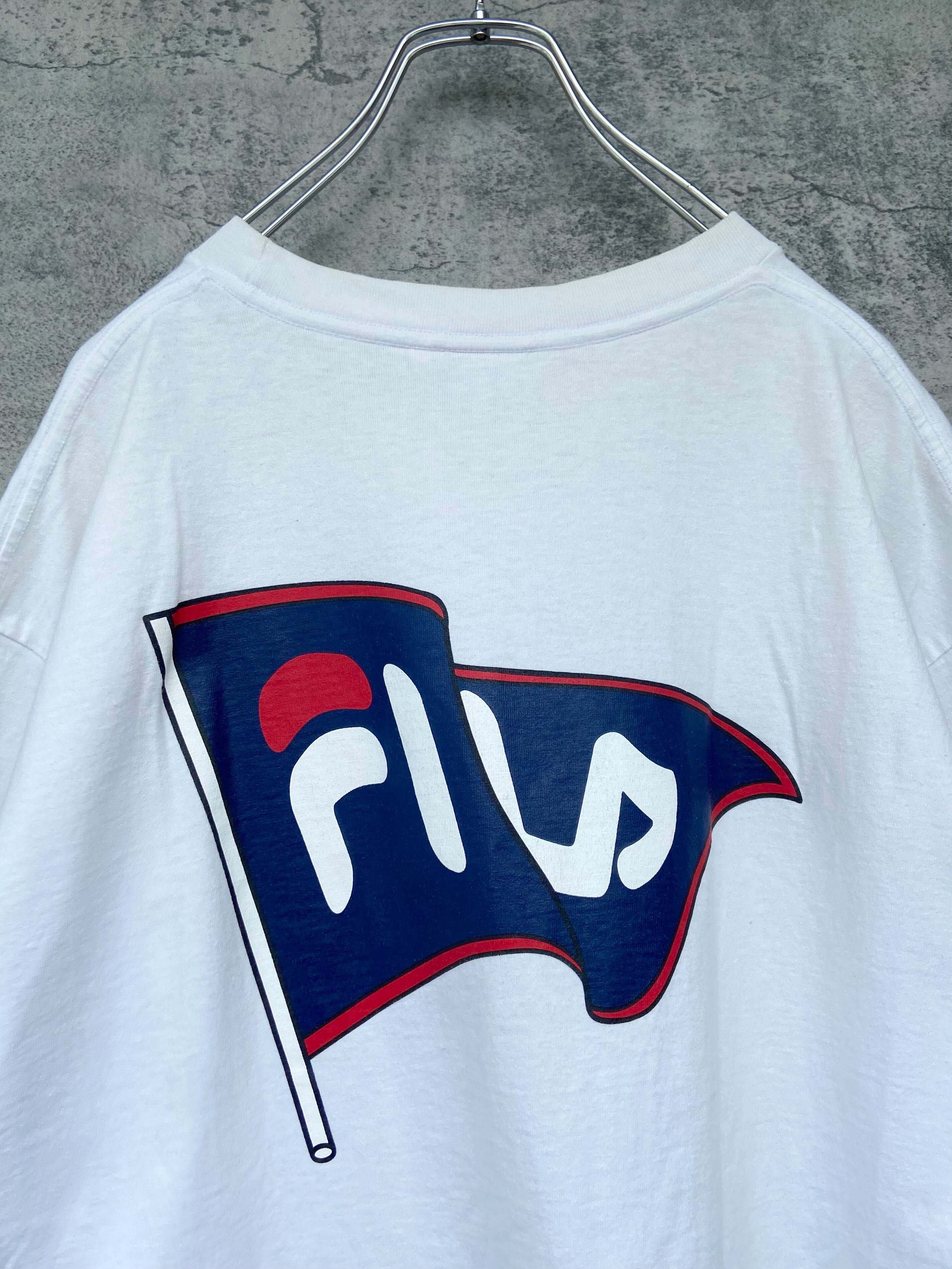 FILA/フィラ バックロゴ 両面Tシャツ 刺繍 白 オーバーサイズ