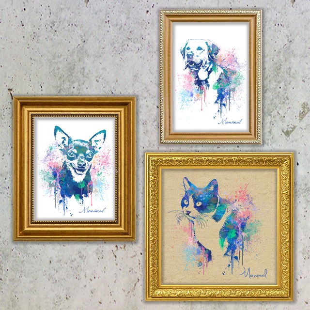 ペイントポップアートイラスト 犬猫 ペットうちの子似顔絵 おしゃれな犬猫 ペットの似顔絵 オリジナルペットグッズ モニマル
